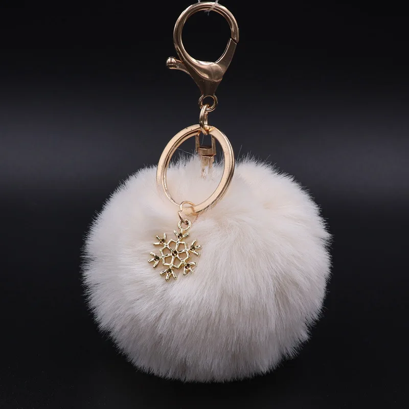 

30Pcs/lot New Style Pompom Christmas plush key chain Rabbit Fur Ball Snowflake Bag Car Key Ring For Women Accessories