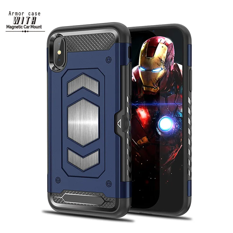Автомобильный Магнитный чехол для iPhone 11 Pro Max Xs Max Xr X 8 7 6 Plus, суперпротивоударный защитный чехол со слотом для карт - Цвет: Blue