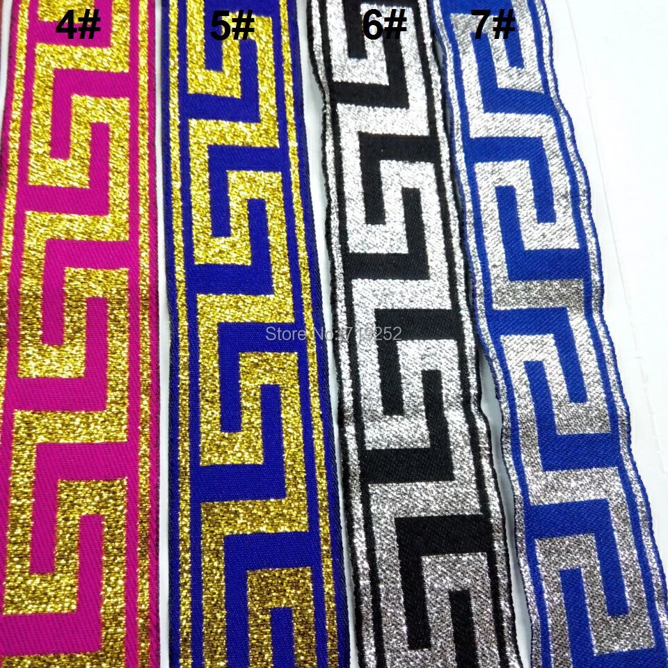 3.3cm 33mm 1-3/8&lsquo;&rsquo; DIY Ribbon Handmade Curtain National Jacquard Garment Woven Webbing Golden Metallic Greek Key Great Wall Trim