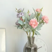 Розовый светло-голубой пион искусственный Западная роза цветок пион Свадебный букет домашний декор осень зима вечерние аксессуары# p8