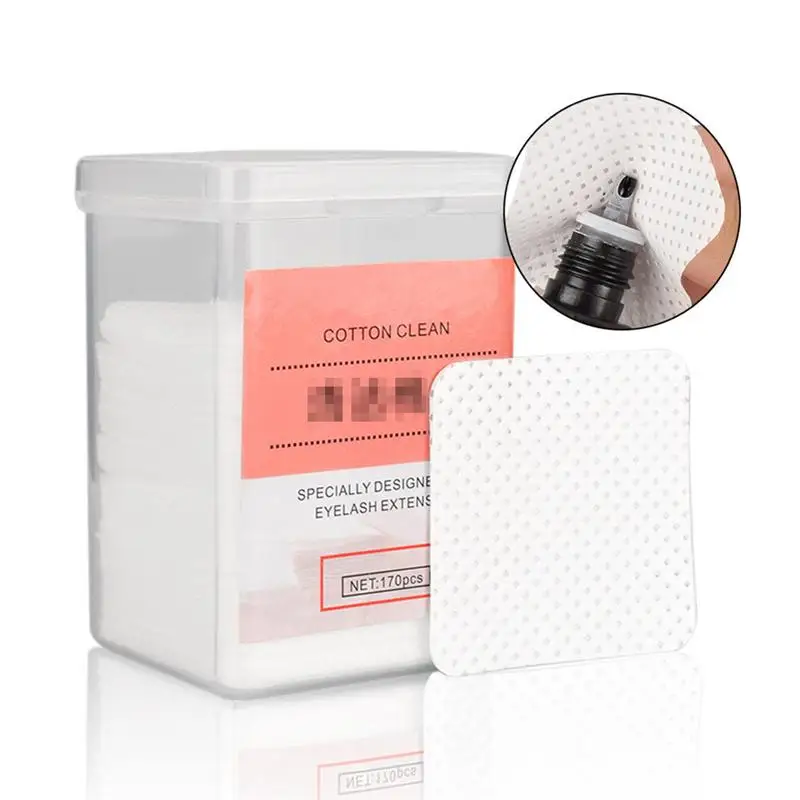 

170sheets Eyelash Glue Cleaning Pads Cotton Pads Soft Single Use Boxed Eyelash Graft Glue Removing Cleaning Pads Wiping