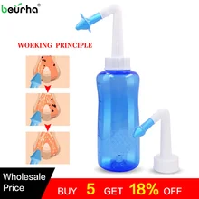 Beurha 500 мл 1 комплект для взрослых детей для промывания носа чистки Системы горшок носовые Давление изделие, не вызывает аллергии рельеф краску нети моющие средства стиральный