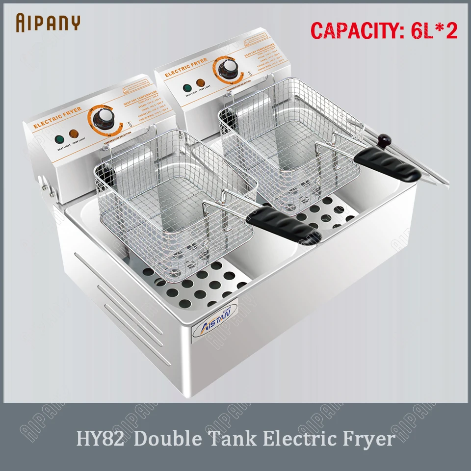 HY81/HY82 электрическая фритюрница с двумя решетками одиночный резервуар/двойной резервуар 6L/12L нефти фритюрница с емкость из нержавеющей стали чипсы машина для жарки