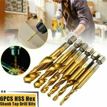 

6pcs Tap Drill Bit Hex Shank Titanium Plated HSS Screw Thread Bit Screw Machine Compound Tap M3 M4 M5 M6 M8 M10 Hand Tools