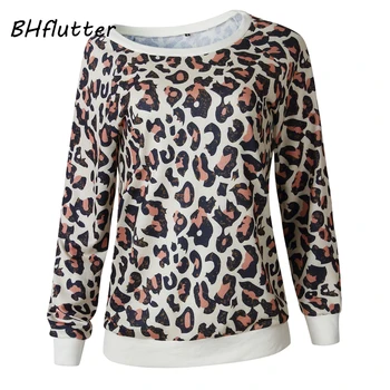 

BHflutter Sexy Leopard Print Sweatshirt Women Fashion Skew Collar Casual Pullovers Long Sleeve Autumn Winter Tracksuit Blusas