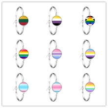 Новая мода, стеклянный кабошон, цветной Радужный цветок, браслет, кристальная цепочка, браслет, ювелирные изделия для бисеалов, ЛГБТ, гей-Прайд, подарок