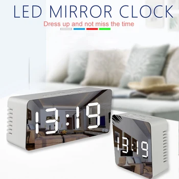 

LED Mirror Alarm Clock with Dimmer Snooze Temperature Function for Bedroom Office Travel Digital Home Decoration Clock