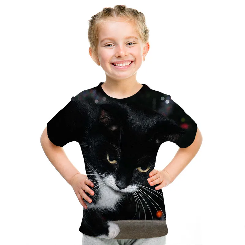 PINSHUN/Новая крутая футболка с 3d принтом для мальчиков и девочек летние детские футболки с короткими рукавами и принтом кота горячая распродажа