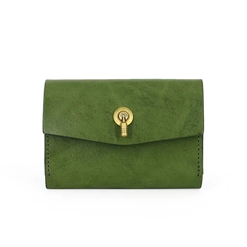 

Genuine Leather Vegetable Tanning First Layer Cattlehide Card Bag Girl'S Lock Coin Bag Retro Handmade jia zhao bao Purse Card