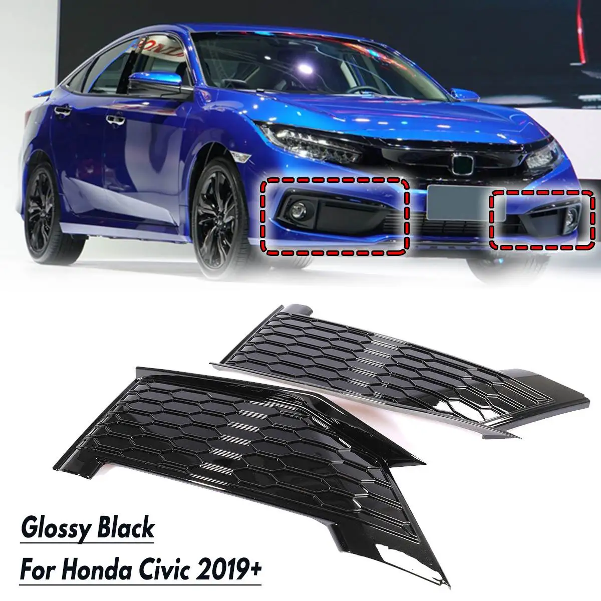 

A Pair Glossy Black Style Front Fog light Lamp DRL Cover Trim For Honda For Civic 2019 2020 Car Accessories