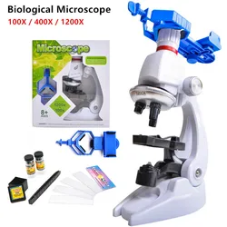 Kit de Microscope de laboratoire LED 100x400x1200x, jouet éducatif scientifique à domicile, cadeau raffiné pour enfants, Microscope biologique 