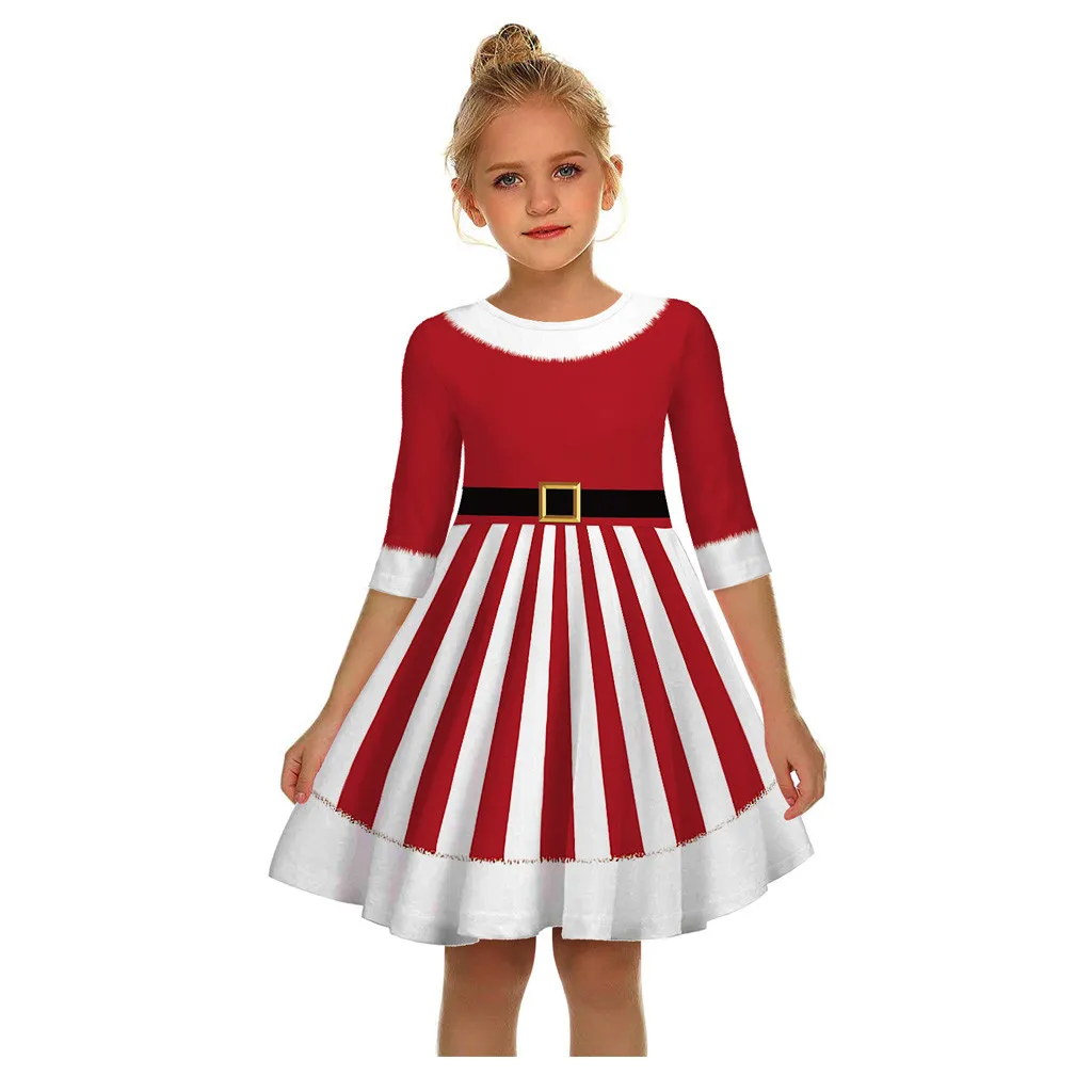 Рождественское платье для маленьких девочек и подростков; рождественское платье с длинными рукавами и 3D принтом; одежда для малышей; vestido infantil