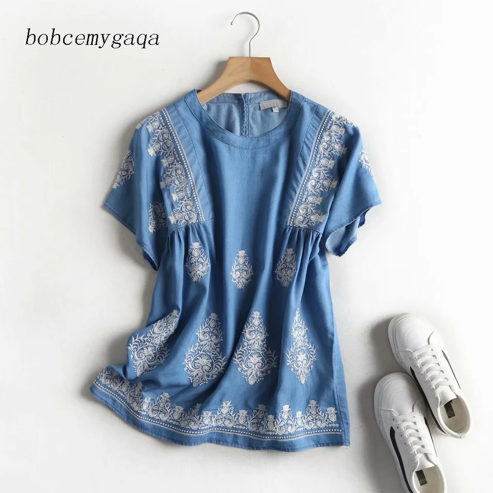 embroidered denim blouse