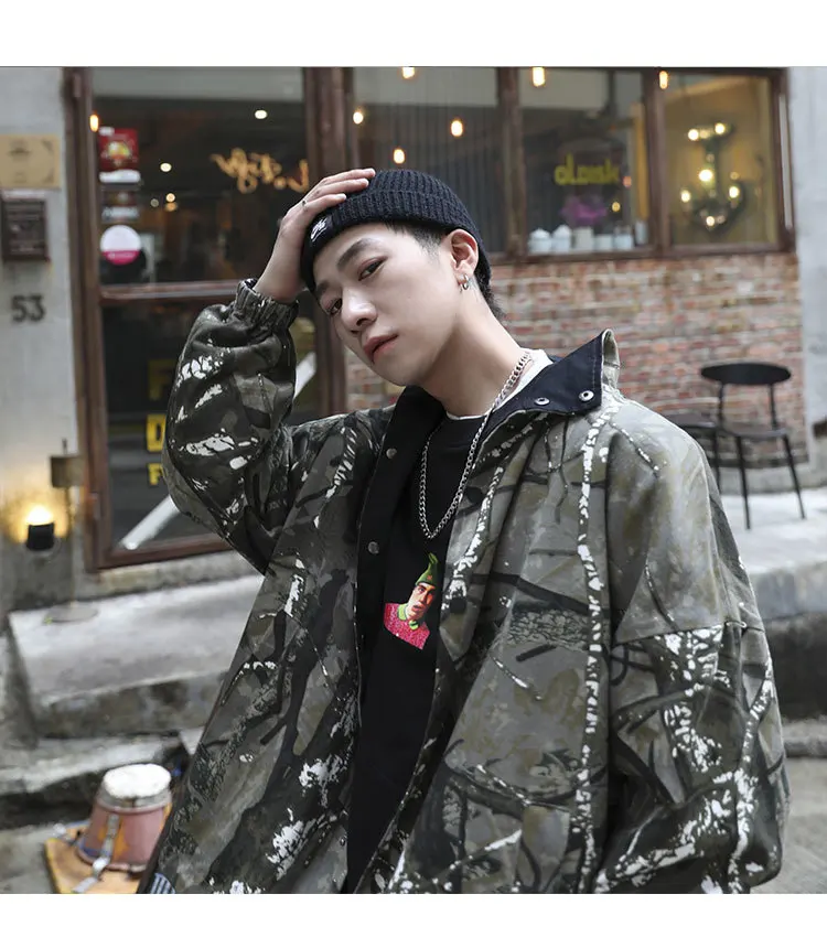 Autumn New Camo Jacket Men Fashion Printed Casual Double-faced Jacket Man Streetwear Hip Hop Loose Bomber Jacket Male Clothes
