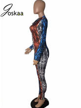Joskaa Sexy Snake Pattern Bandage Jumpsuits Women O Neck Long Sleeve Lace Up Skinny Casual Romper Female Bodycon Club Streetwear
