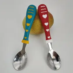 Cuchara especial redondeada dentada con patrón de corazón de amor, cuchara de puré de frutas para niños, cuchara de suplemento alimenticio, cuchara raspadora para bebé