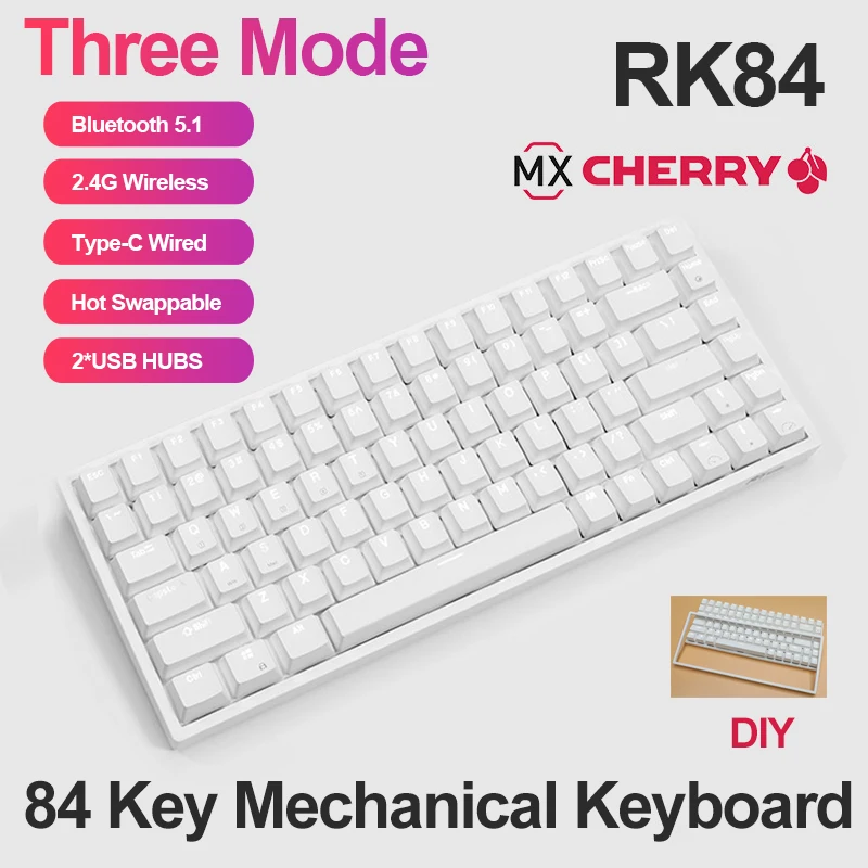 US $89.31 RK84 84 Key Hot Swappable Mechanical Gaming Keyboard Bluetooth24GTypeC Wired Gamer Keyboard 2USB HUBS Cherry MX Switch