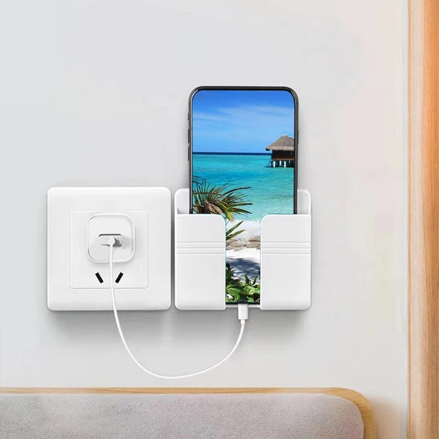 Távirányító Doboz Falra Szerelt Műanyag Telefon Töltő Tartó Lyukasztás Nélküli Mobil Szervező Szürke - Image 5