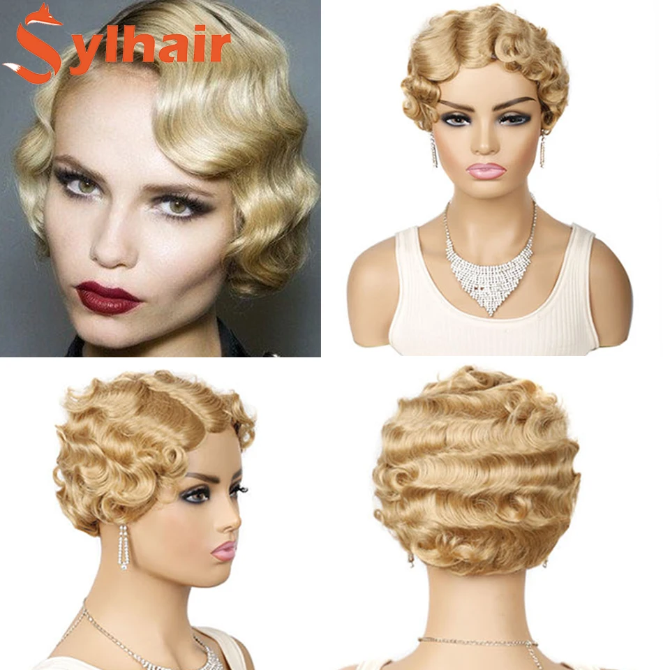 1920's Flapper Hairstyles Pixie Cut Wig for Women Finger Water Wave Wigs Retro Style Short Synthetic Wig Sylhair the soviet photobook 1920 1941