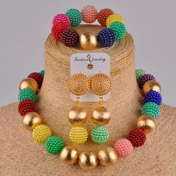 

african multicolors jewelry set simulated pearl nigerian beads necklace jewelry sets for women FZZ36