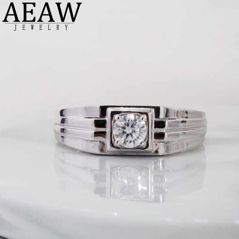 AEAW 14k White Gold Plated 5mm Moissanite Ring engagement