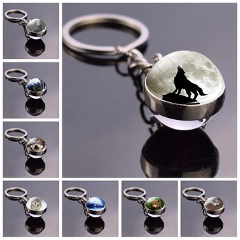 

Full Moon Wolf Picture Keychain Glass Ball Keychain Men Women Jewelry Animal Wolf Key Chains Keyring Gifts for Men