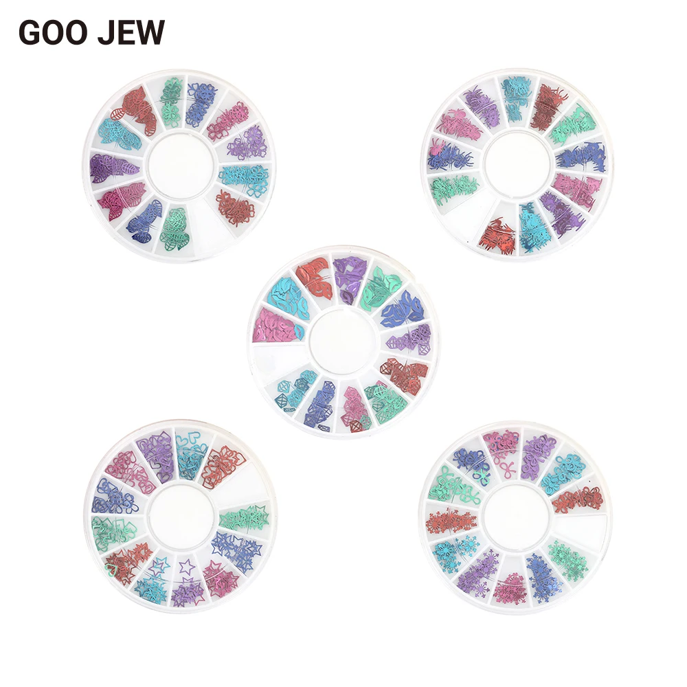 

GOO JEW Colorful Metal Leaf Nail Art Decorations DIY Jewelry Accessory for Women Fashion Shape of Flower Snowflake Spider