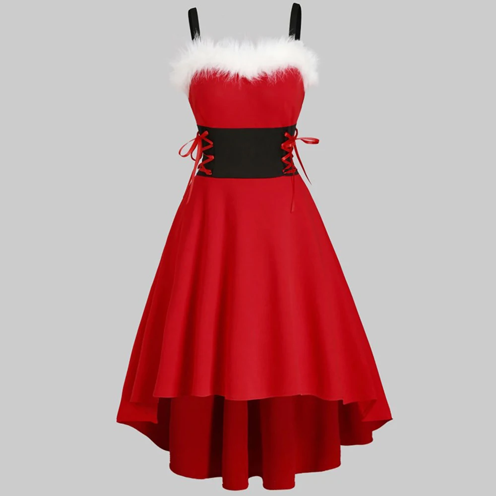 Sisjuly Elegant Girl Sweet Christmas Dress Spaghetti Strap Asymmetrical Retro Vintage Swing New Year Party Vestidos |