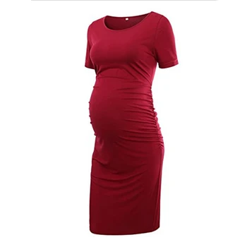 

Women's Short Sleeve Maternity Casual Dresses Solid Pregnancy Clothes Bodycon Baby Shower Dress Pregnant Sheath Dress