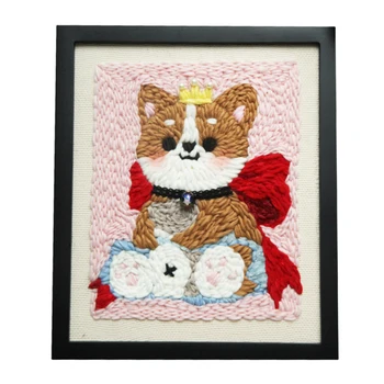

25 x 30cm DIY Knitting Wool Rug Hooking Kit Handcraft Woolen Embroidery Gift with Wooden Frame Poke Needle Photo Frame