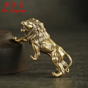 

Antique Bronze Male Lion King Statue Small Ornaments Solid Copper Mountain Lions Miniature Figures Brass Sculpture Crafts Decor