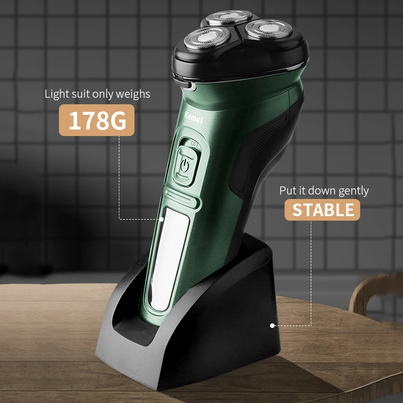 Kemei Washable 3D Electric Shaver for Men Wet Dry Beard Electric Razor Rechargeable Facial Shaving Machine LED Display