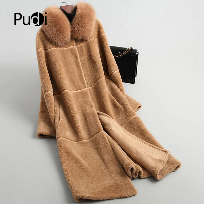 Женская длинная парка PUDI A68422 зимняя теплая куртка из натуральной шерсти пальто
