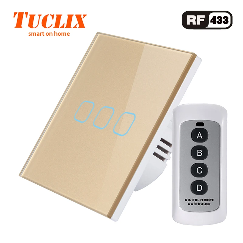  TUCLIX EU/UK 3 gang 1 way remote control touch switch remote wall lamp switch crystal lace of tough - 32827301354
