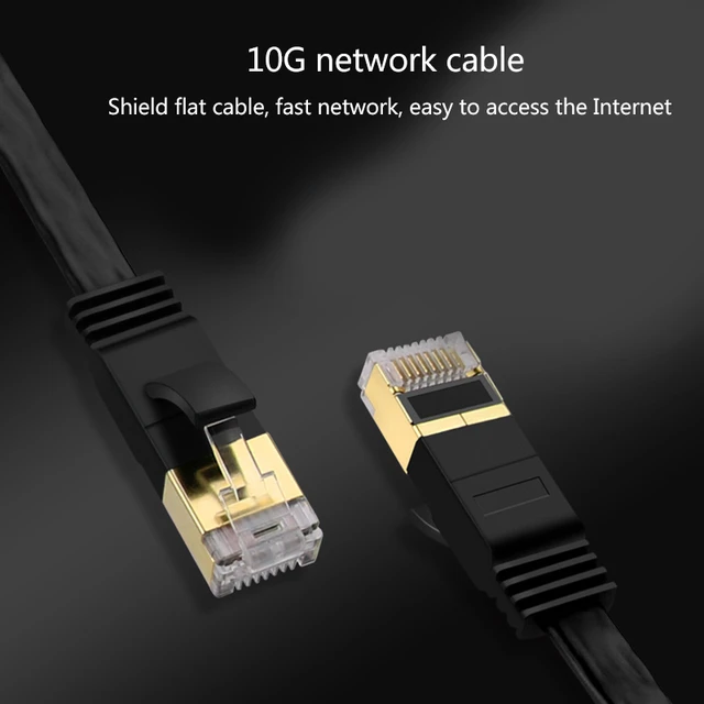 Cat 7 Flat Ethernet Cable 15ft Black, High Speed 10GB Shielded (STP) LAN  Internet Network Cable Ethernet Patch Computer Cable with Rj45 Connectors  and