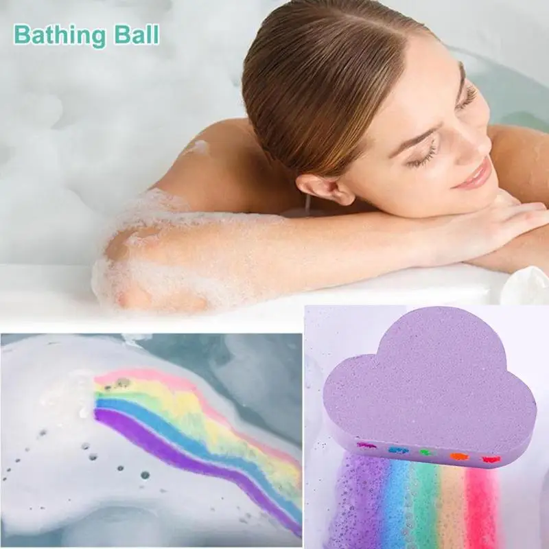 

110G Natural Skin Care Cloud Rainbow Bath Salt Shower Pump Exfoliating Moisturizing Bubble Bath Bombs Ball