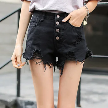 

Hole Ripped Biker Shorts Women Tassel Loose Denim Shorts High Waist Jeans Short Summer Harajuku Korean Short Pant Plus Size V607