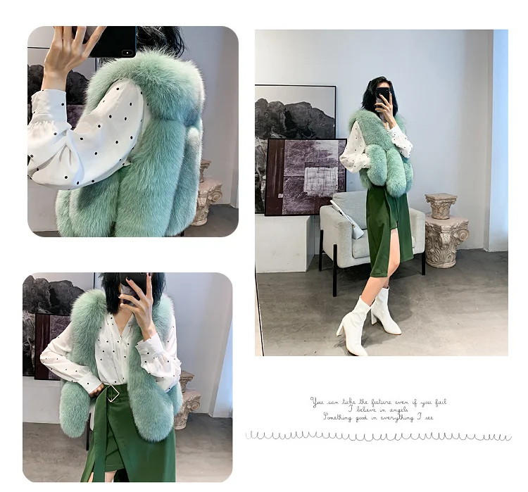 ZDFURS* Natural Real Fox Fur Vest 50 cm Winter Short Thick Women Fur Vest Sleeveles Jacket Pockets Real Fur Vest Coats Slim Park