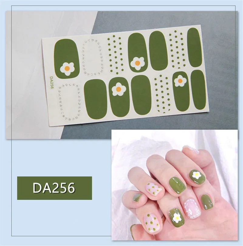 14 насадок/набор, полное покрытие, наклейки для ногтей, новые стили, сделай сам, клеящиеся Слайдеры для женщин, наклейки для красоты, маникюр, водонепроницаемые - Цвет: DA256