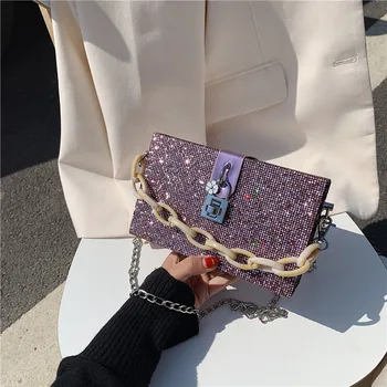

Fashion Sequins Fashion Party ladies Clutch Bag Mini women Messenger Bag chain Shoulder Bag Purse Box wallet Women's Clutches