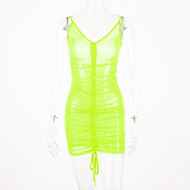neon green Сексуальное пляжное платье с глубоким v-образным вырезом, купальник-бикини, накидка для женщин - Цвет: neon green