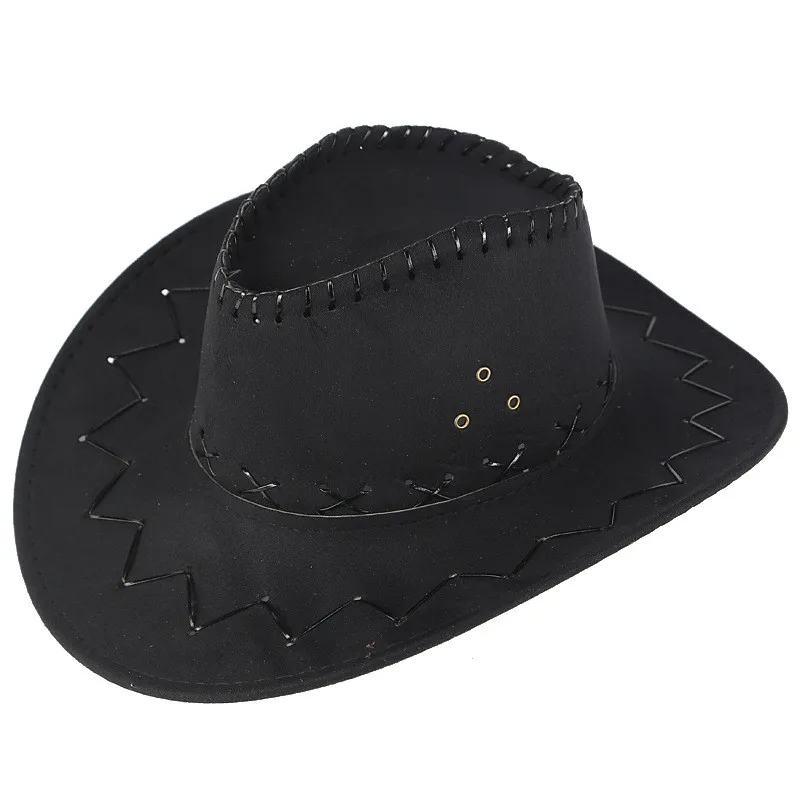 Classical Unisex Leather Cowboy Hats Women Men Big Brim Western Cowboy Hat For Dad Gentleman Lady Sombrero Hombre Jazz Caps