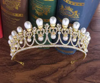 

Silver Color Vintage Imitation Pearl Bridal Tiaras Crowns Rhinestone Pageant Bride Hair Accessories Rhinestone Wedding Diadem