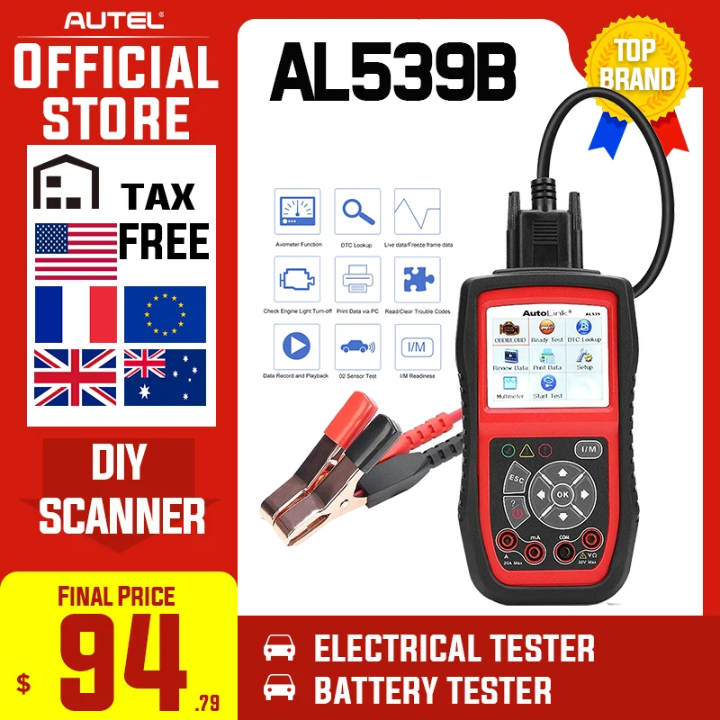 US $109.99 Autel AutoLink AL539B OBD2 Scanner Automotive Electrical Tester ODB2 Code Reader OBD 2 Diagnostic Tool For Battery Test PK Al519
