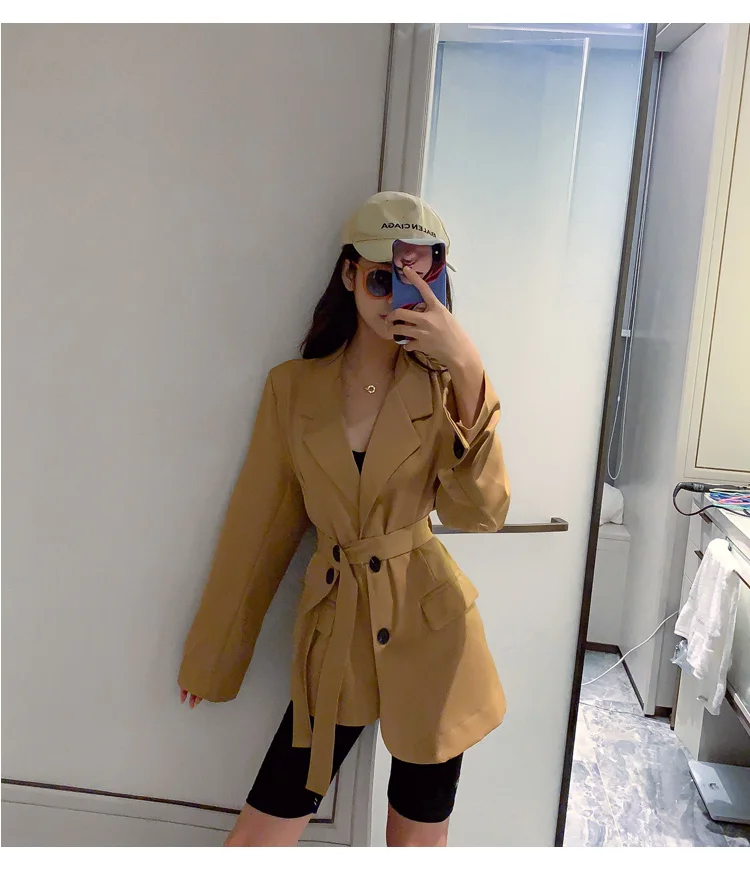 High Quality Long Sleeve OL Blazer Women All-match Business Slim Women Suit Single-breasted Womens Tops and Blouses With Belt