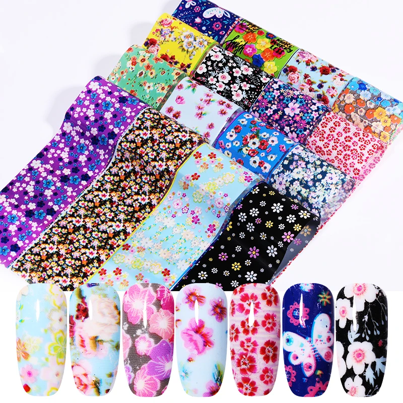 

16 PCS/Pack Nail Foil Stickers Pink Yellow Mixed Colors Flower Series Transfer Decals Paper Nail Art DIY Design Decorations