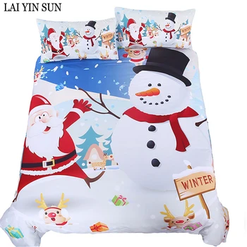 

Lai Yin Sun Duvet Cover With Pillowcase Bedding Set Queen Size Bed Set Quilt Cover Christmas gift Snow man 3pcs