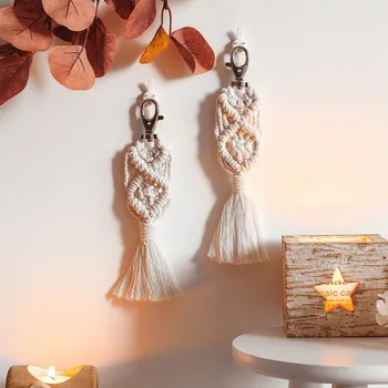 

New Mini Macrame Keychains Bag Charms With Tassels Handcrafted Craft For Car Key Purse Wallet Decorations Gift