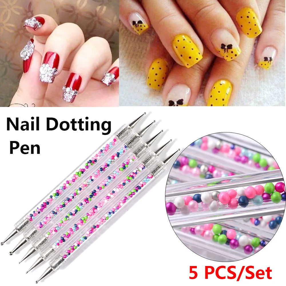 5Pcs/Set Professional Nail Art Tool Dual-ended Nail Dotting Pen UV Gel Painting Colorful Beads Handle Nail Art Dotting Brushes