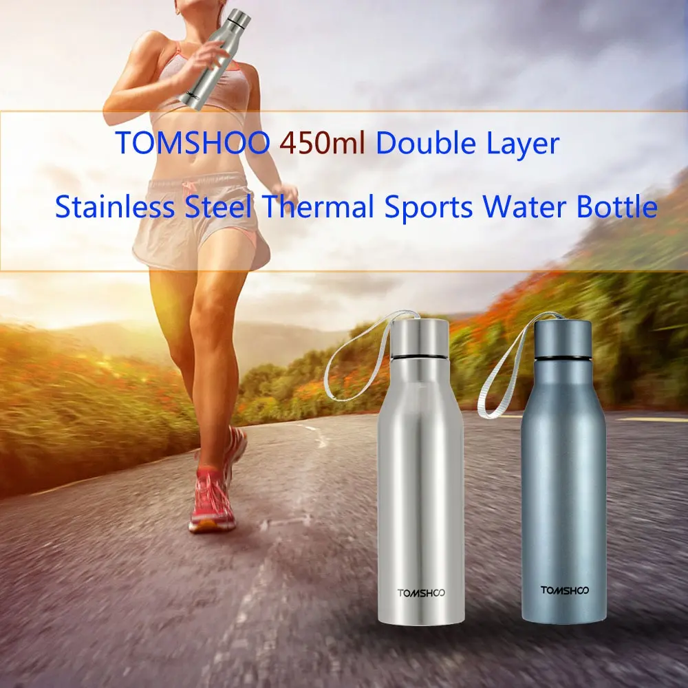 

TOMSHOO 450ml Outdoor Thermal Water Bottle Sports Double Layer Insulated Vacuum Cup Container Hiking Camping Stainless Steel